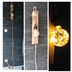 Triptyque de photo d'une planche lumineuse en bois flotté